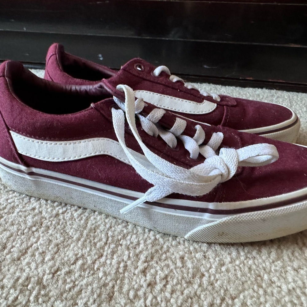 Vans Old Skool Burgundy and White Canvas Sneakers